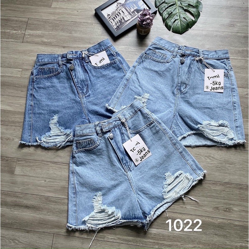 Quần short jean nữ rách size từ 40kg đến size đai 75kg mẫu rách quần short lưng cao hàng VNXK MS1022 - 2KJean