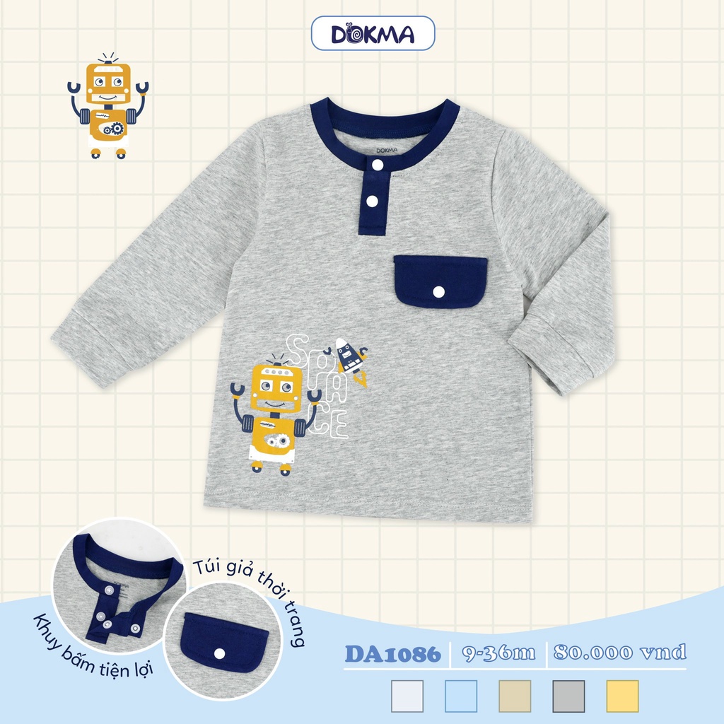 DA1086 Áo dài tay bé trai bổ trụ phối túi Dokma vải cotton mỏng (9-36M)