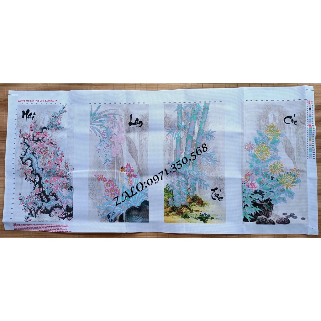 Tranh thêu chữ thập Mai Lan Trúc Cúc 130x59cm
