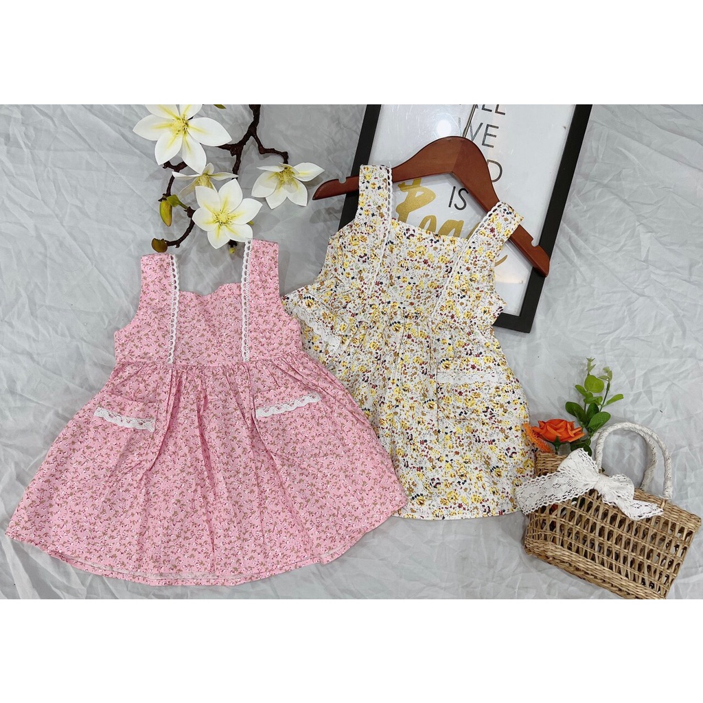 Váy Bé Gái  Hoa Nhí Chất Lanh Lụa Cao Cấp Mềm Mịn Size từ 7-15kg