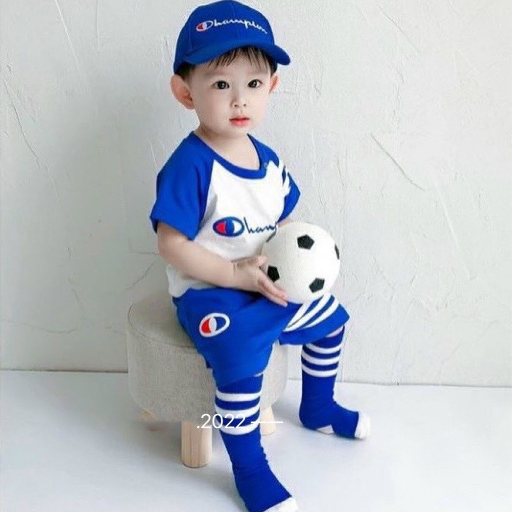 Bộ cộc tay bé trai, set 3ct bộ cotton Championn phối tay bkèm mũ cho bé-Bm_babyshop68