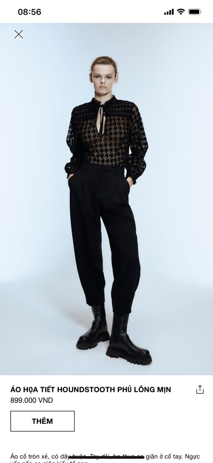 Xả thanh lý Áo Zara sz M hoạ tiết Houndstooth phủ lông mịn,