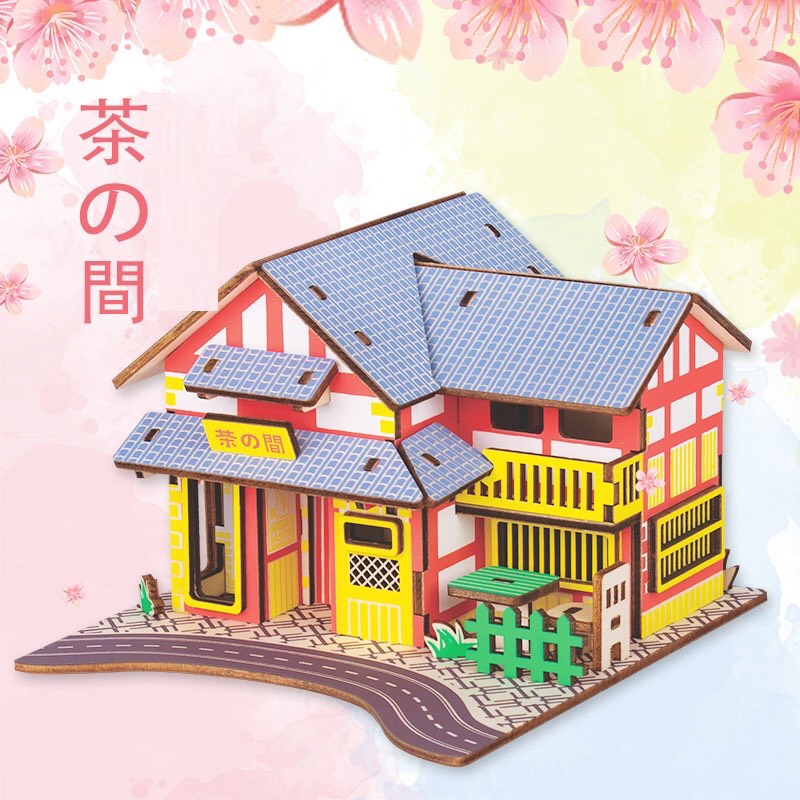 Đồ chơi lắp ráp 3D gỗ bộ tứ mô hình nhà Nhật: quán ăn, quán rượu, quán bánh cá nướng,phòng trà,