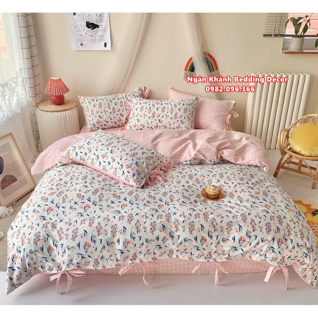 [FREESHIP] Bộ chăn ga gối ga giường cotton living Hàn Quốc có nơ (nhiều mẫu) - Ngân Khánh Bedding drap giường