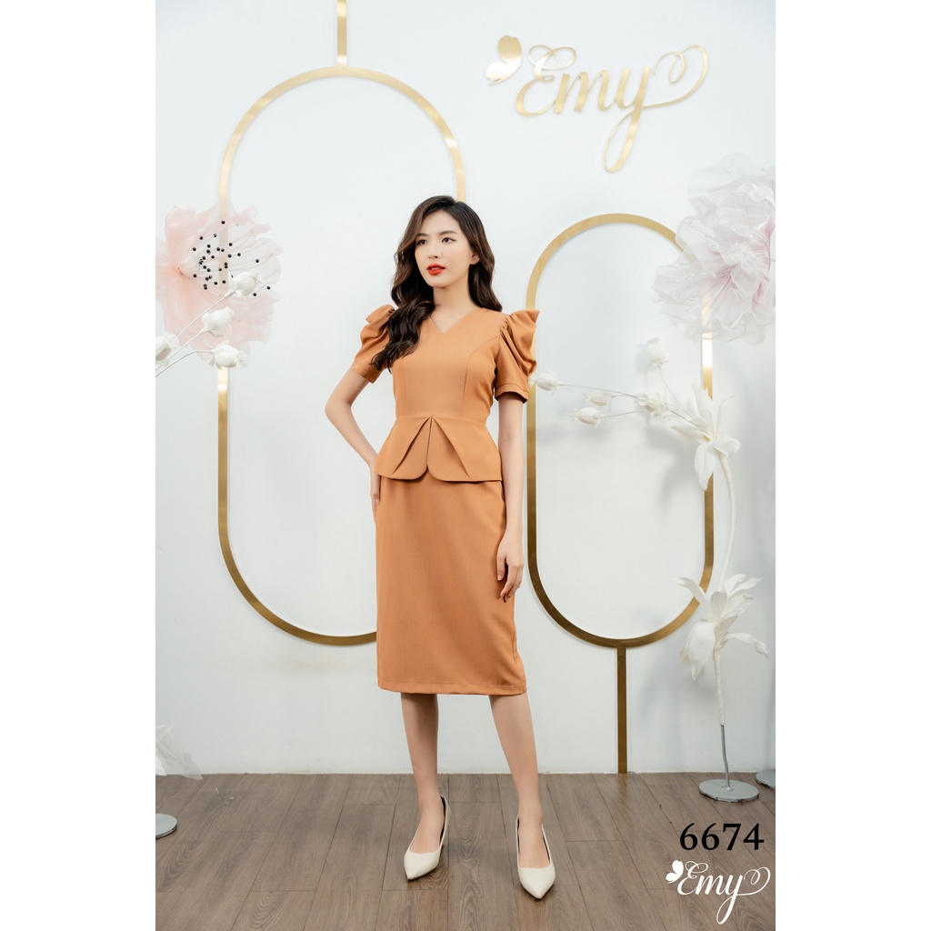 Đầm EMY EM6674 Body Peplum Tay Phồng Không Túi