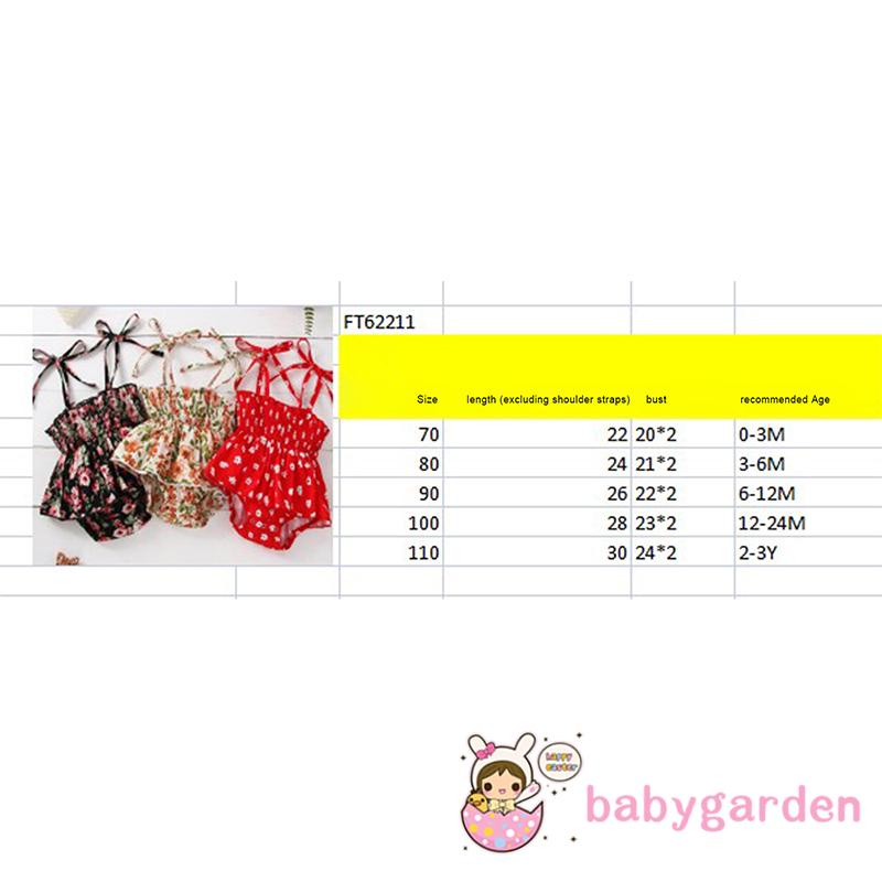 Bộ Áo Liền Quần Cổ Yếm In Hoa Cho Bé Gái 0-3 Tuổi