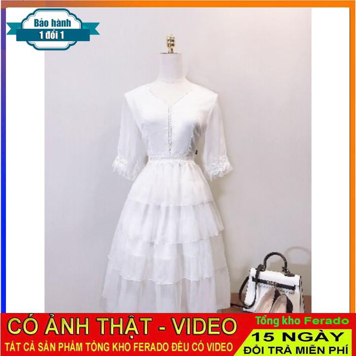 [ xả kho ] MiD Đầm cổ V 3 tầng V1072 Mie Design ảnh thật