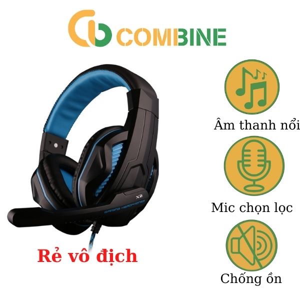 Tai nghe ovann X2 gaming chính hãng COMBINE cỡ lớn, tai nghe chụp với tính đang phương tiện để bàn gia đình 2 đầu cắm