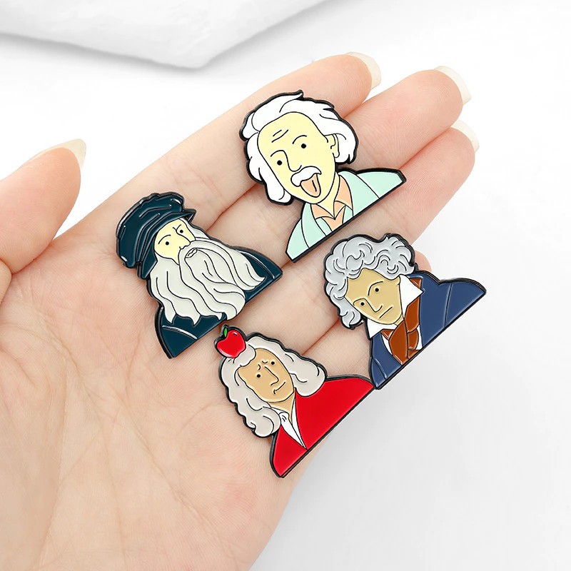 Pin cài áo vĩ nhân nổi tiếng thế giới Newton/ Einstein/ Beethoven/ Da Vinci/ Bruce Lee Lý Tiểu Long  -  GC436