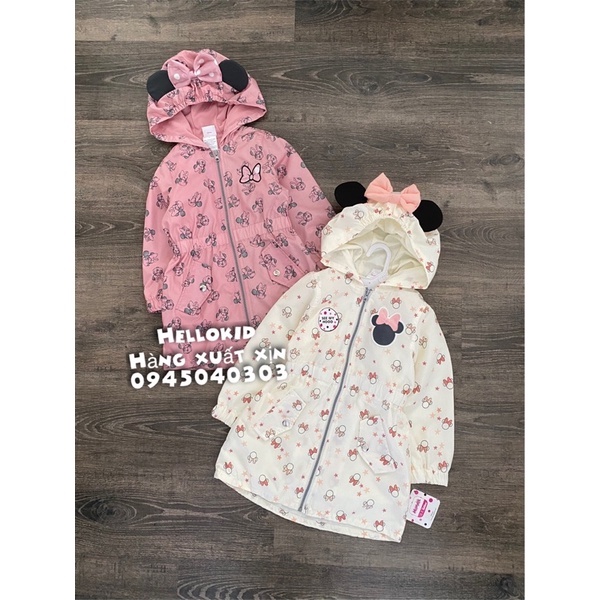 Áo gió mũ tai nơ Minnie Mouse bé gái