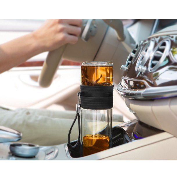 Bình lọc trà thủy tinh di động màu đen có dây C001A 238ml - Ấm trà thủy tinh chịu nhiệt cho di chuyển Samahome Shope
