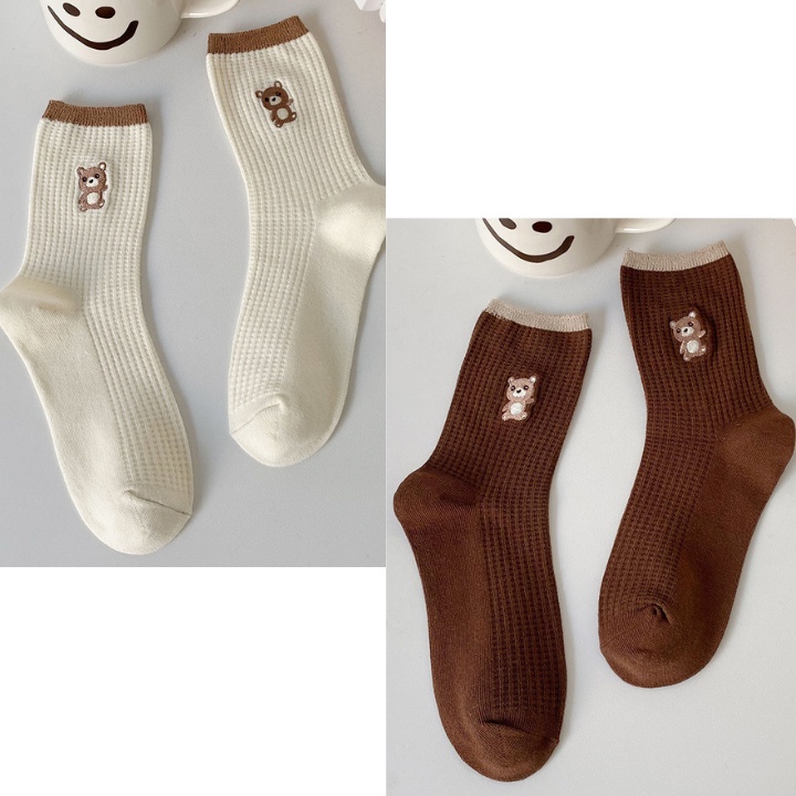 Tất Cổ Cao Viền Nâu Gân Caro Gấu ERASHOP 079491 - Phù Hợp Mang Sneaker, Vải Co Giãn 4 Chiều, Màu Đơn Giản, Rẻ Đẹp