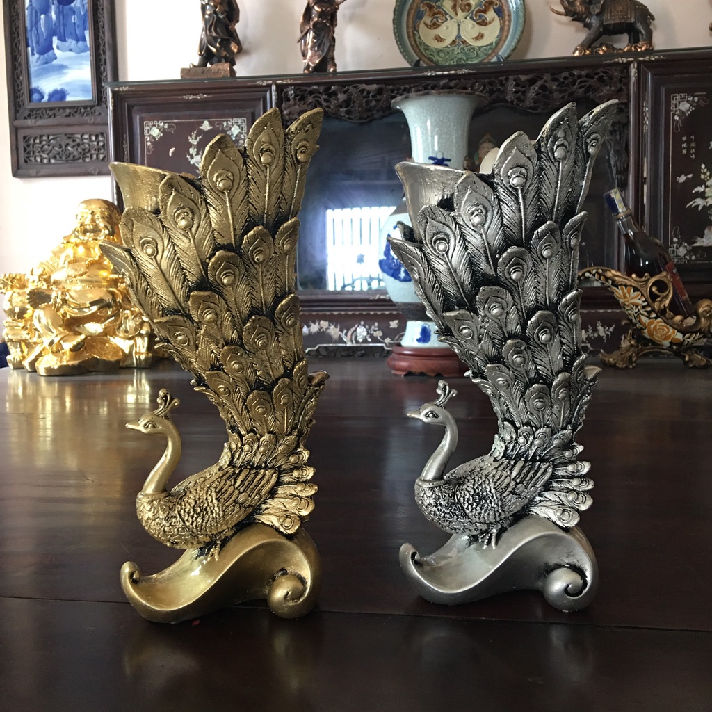 Bình cắm lông công phong thủy, cắm hoa khô hình chim công TM Decor