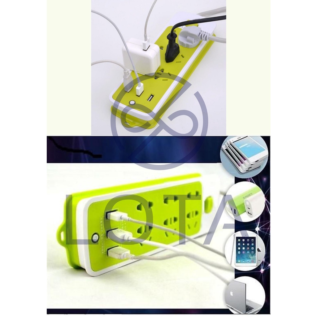 Ổ CẮM 6 LỖ ĐIỆN 3 LỖ USB MÀU XANH LÁ, ổ cắm dây dài nhiều lỗ tiện lợi đa năng có sạc điện thoại lỗ USB, electric plugs