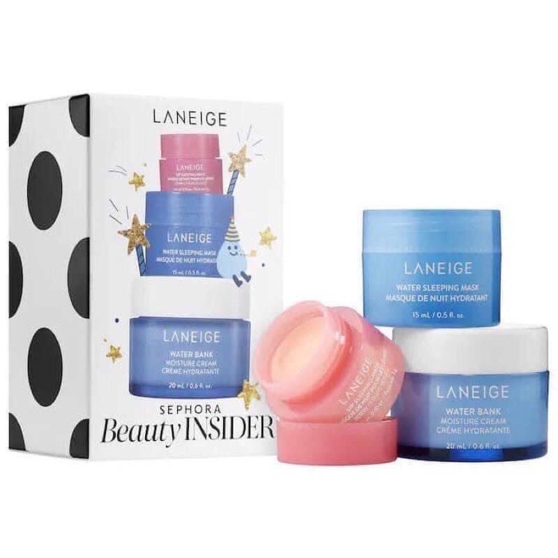 Set 3 món Laneige dưỡng ẩm Sephora Beauty Insider Mask môi-Kem dưỡng-Mask ngủ