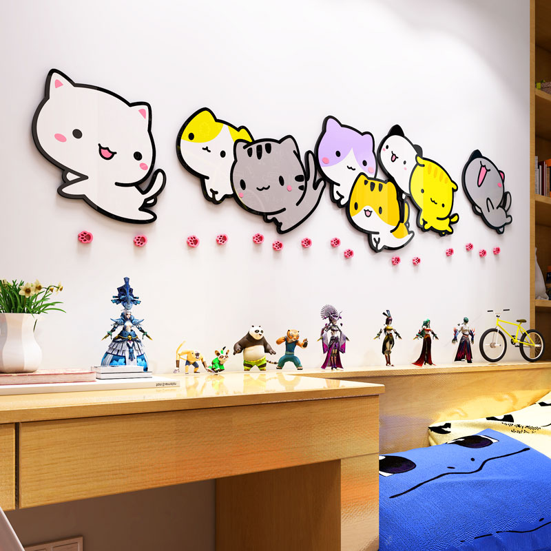 Tranh dán tường mica 3d decor khổ lớn hoạt hình những chú mèo con dễ thương trang trí mầm non Nhiều Size - EPeBen