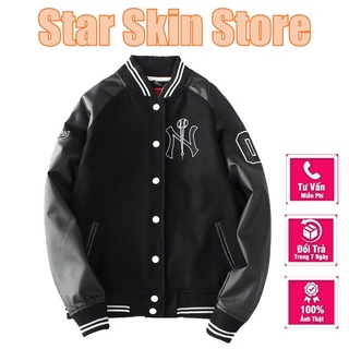 Áo khoác bomber nam nữ NY unisex form rộng nỉ da Star skin store