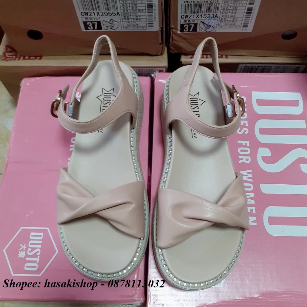 Sandal đế xuồng Dusto quai nơ xinh xắn, đế cao 4cm