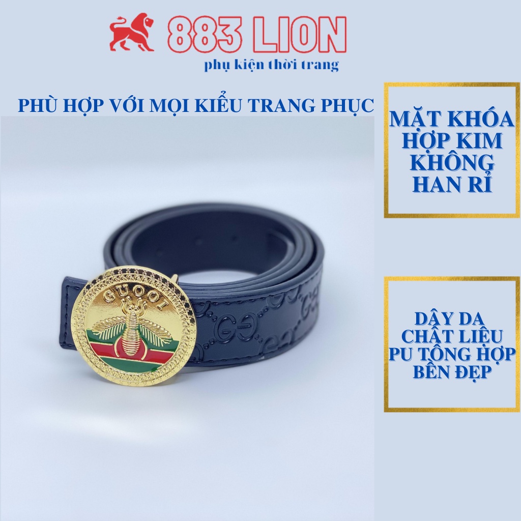 Thắt Lưng Nam Gucci/ Dây Nịt Nam Mặt Con Ong Cao Cấp Chất Liệu Mặt Thép Không Gỉ, Dây Mềm Da Tổng Hợp PVC Màu Đen