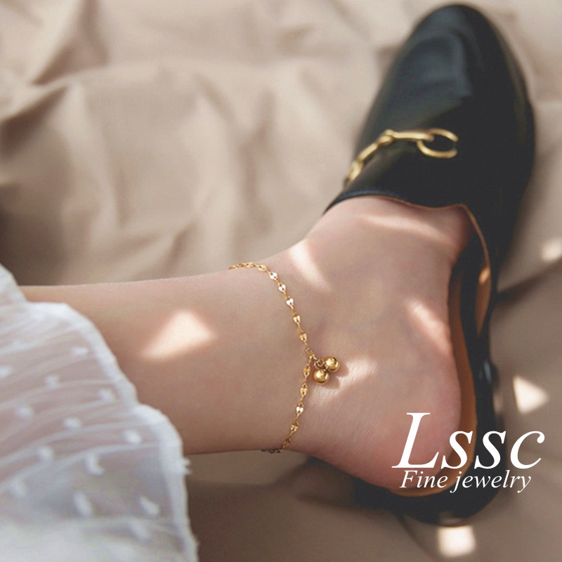 Lắc chân titan nữ không gỉ Vòng chân vàng thiết kế bi tròn mạ vàng 18k phong cách thời trang ins đơn giản