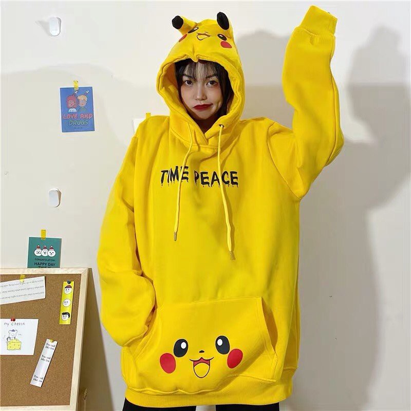 ÁO HOODIE NÓN CHUI TRÙM ĐẦU NAM NỮ UNISEX NAM NỮ, PIKACHU TIME PEACE | BigBuy360 - bigbuy360.vn