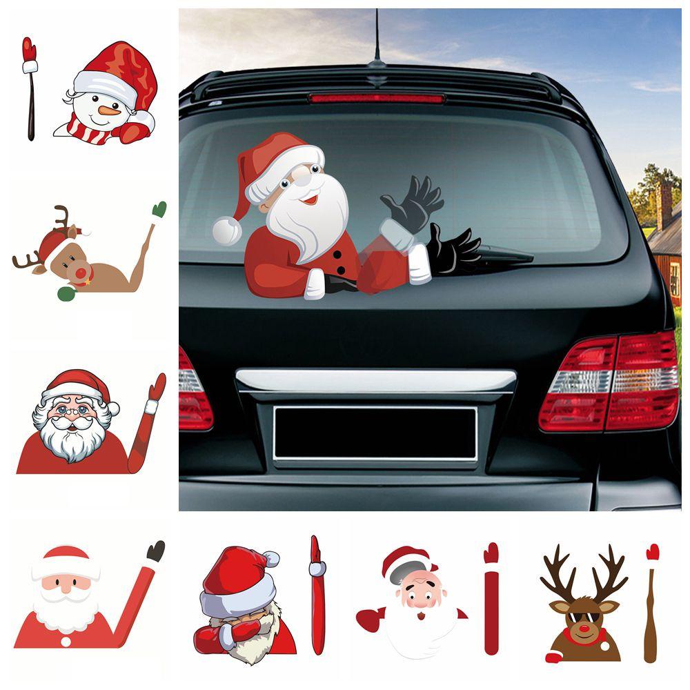 Miếng Đề Can PVC In Hình Ông Già Noel / Người Tuyết / Nai Sừng Tấm Trang Trí Cửa Sổ Sau Xe Hơi
