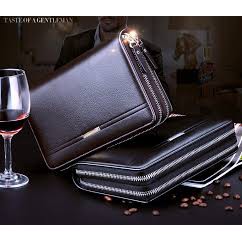 Ví cầm tay, bóp cầm tay, ví đựng thẻ card BODI nam nữ da bò cao cấp  2 ngăn khóa BA04 KT:21x13x4cm