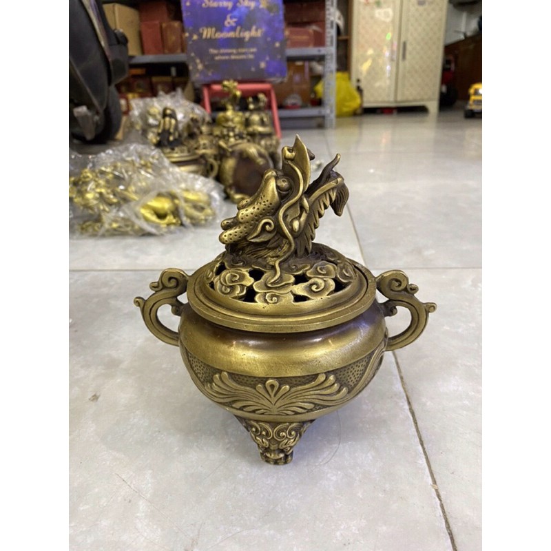 Lư Xông Trầm đốt trầm Đầu Rồng bằng đồng