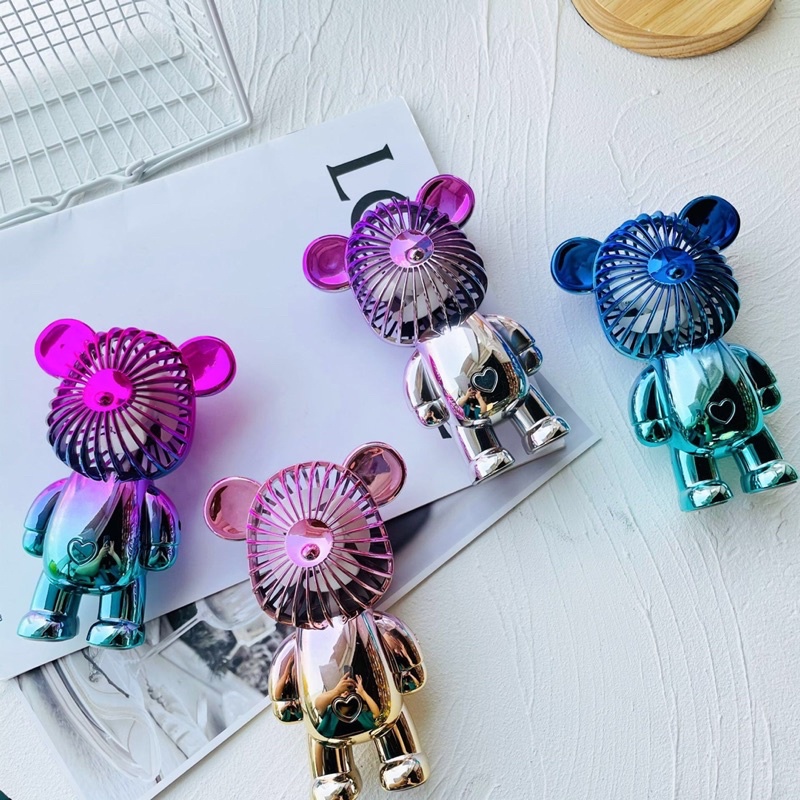Quạt mini hình gấu Bearbrick, Quạt cầm tay, decor , nhiều màu sắc 3 chế độ gió, có màng bảo vệ
