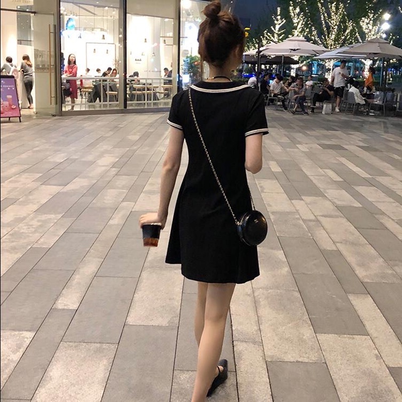 Đầm Cổ Polo Màu Đen Dáng Ôm Thời Trang Mùa Hè Xinh Xắn Cho Nữ