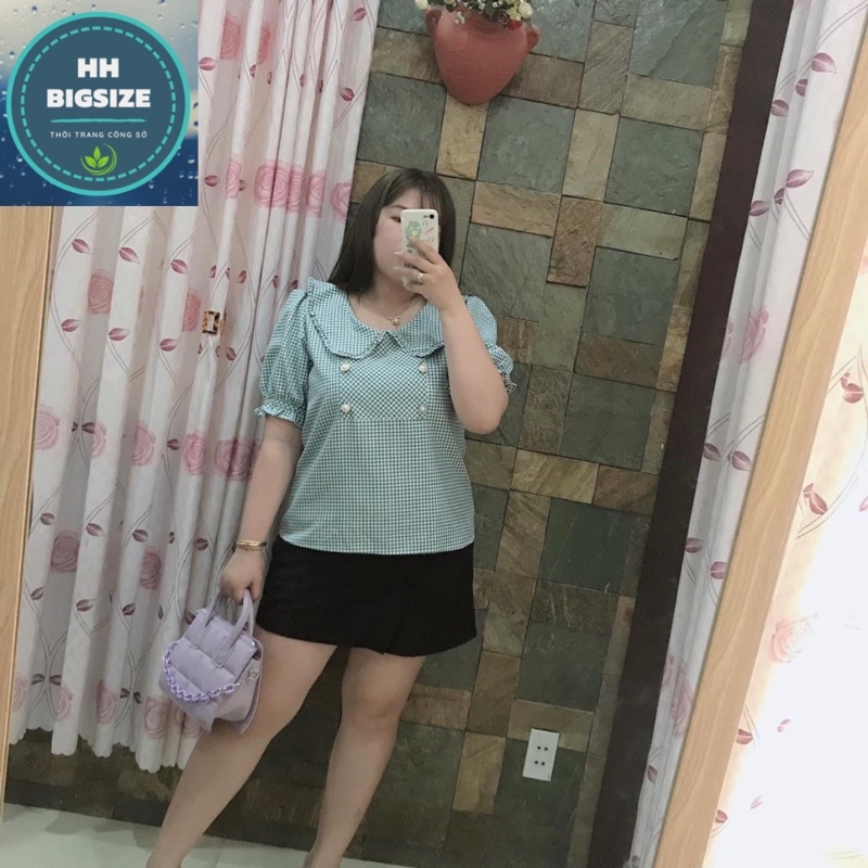 Áo Kiểu Nữ Công Sở Caro Phom Rộng Phối Nút Ngọc