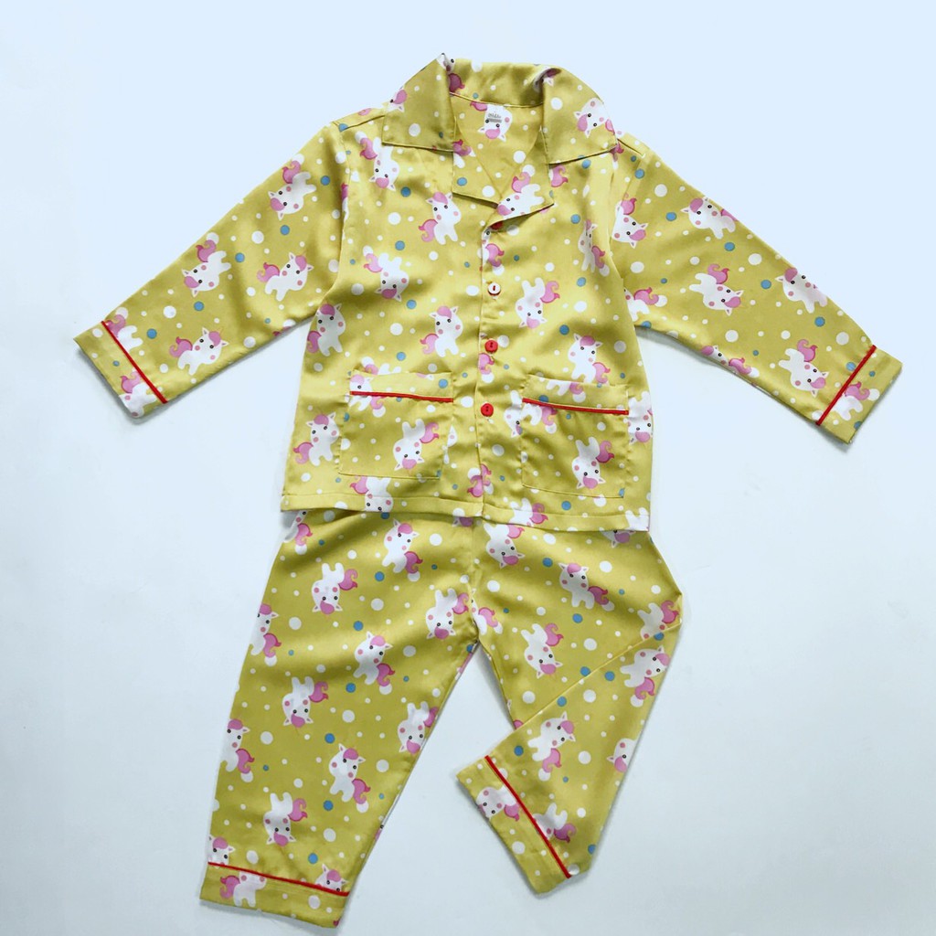 Bộ Pijama ngủ cho bé Lụa Satin mềm đẹp Hình thú dễ thương 10-45kg