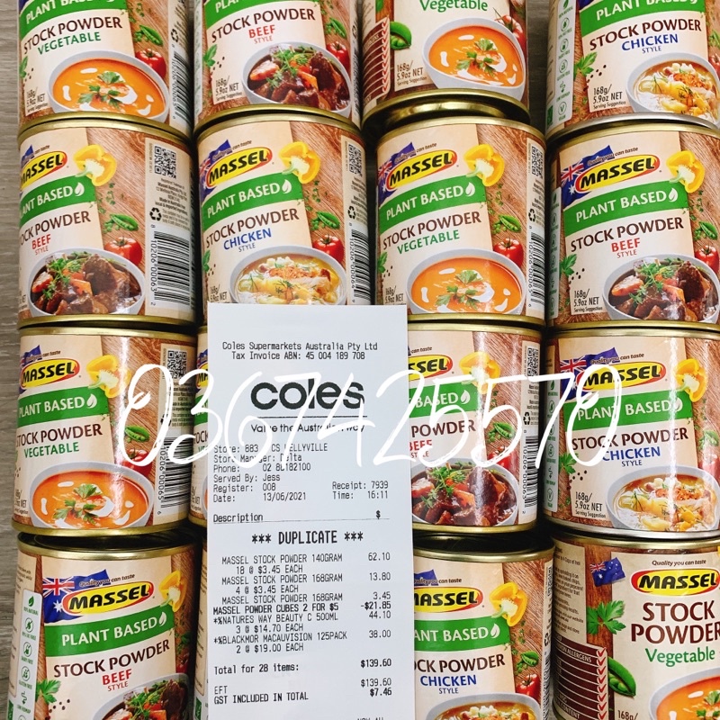 (Hàng Air có bill) Hạt Nêm Massel Stock Úc, Nêm Massel Stock Powder 168g