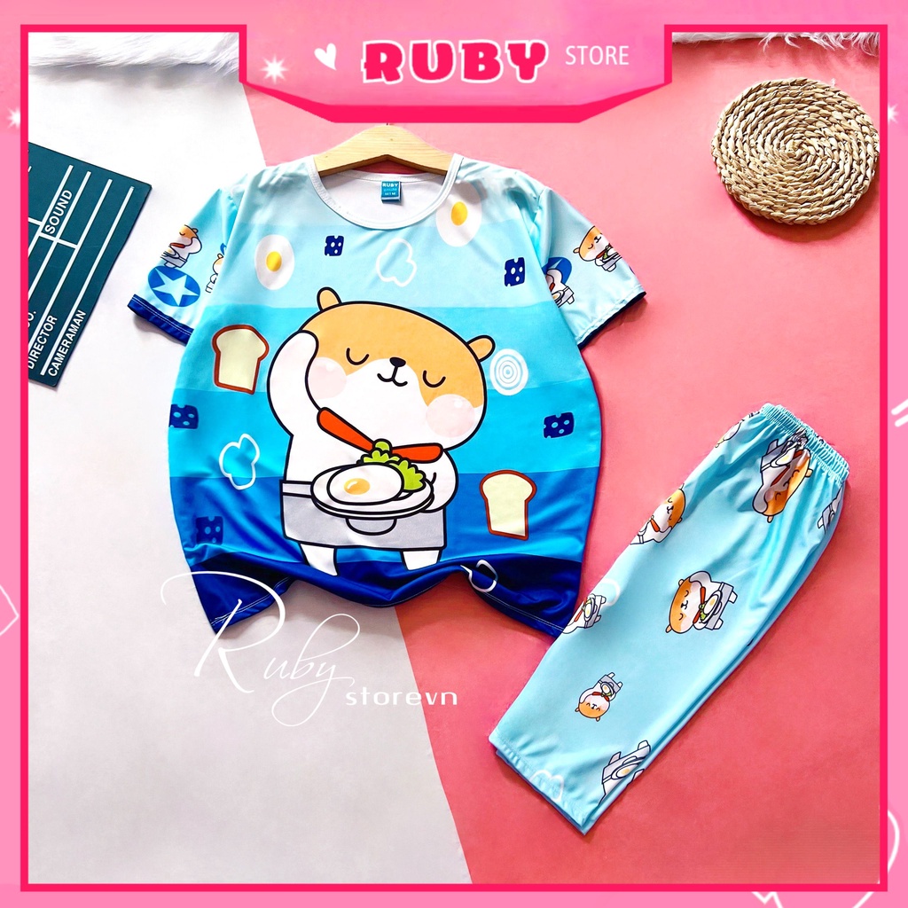 Đồ bộ thun 3D quần LỬNG cho mẹ và bé (CÓ BÁN LẺ) size đến 70kg chất thun mềm mát in hình hoạt hình DBRBL FULL SIZE