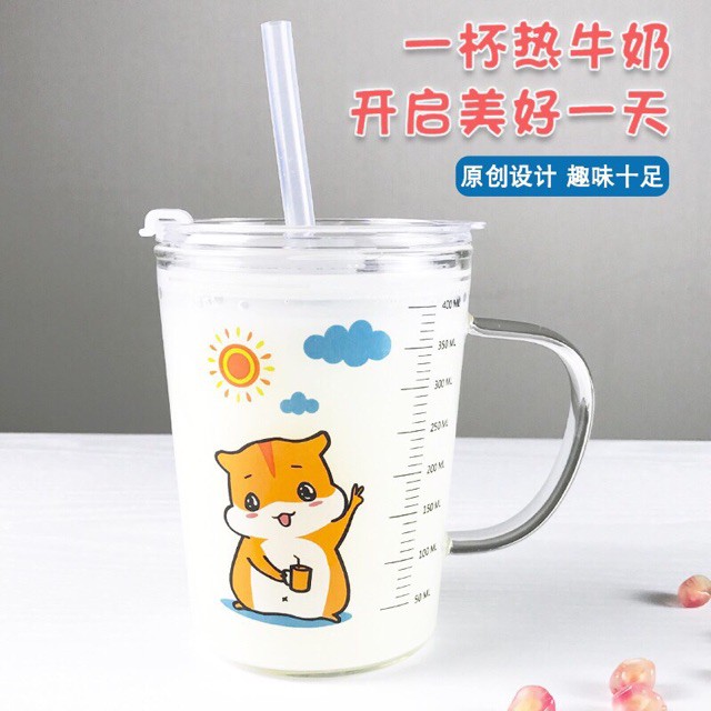 Cốc Uống Sữa Chia Vạch Thuỷ Tinh Chịu Nhiệt Hamster