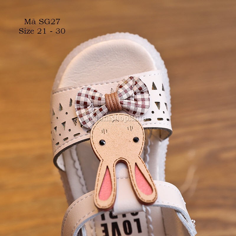 Sandal bé gái 1 - 5 tuổi họa họa tiết thỏ dễ thương da mềm quai dán tiện dụng SG27