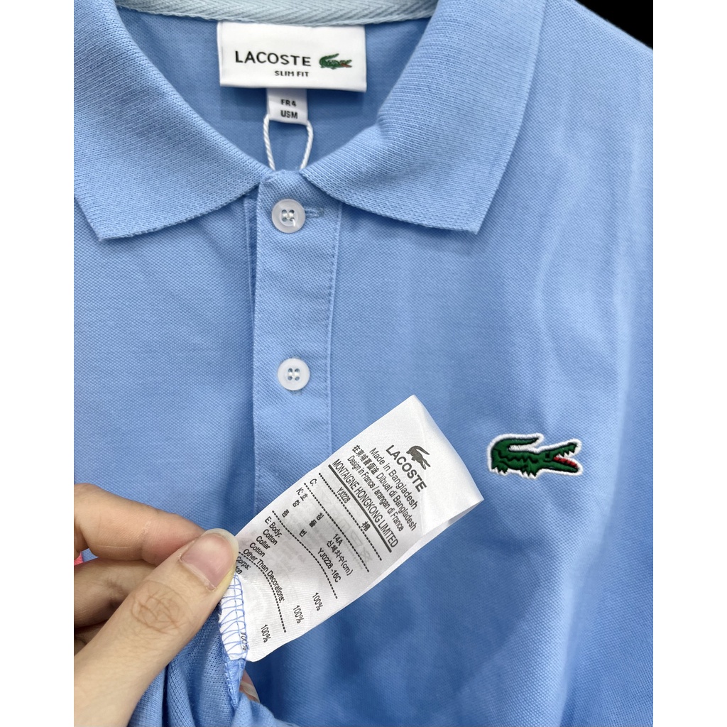 [HÌNH THẬT] ÁO THUN CỔ TRỤ LACOSTE XANH SỌC HỒNG  VNXK   - COTTON CÁ SẤU 100%