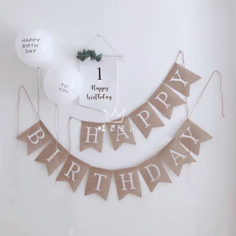 Cờ treo gồm lá + in Số và chữ happy birday chất liệu vải