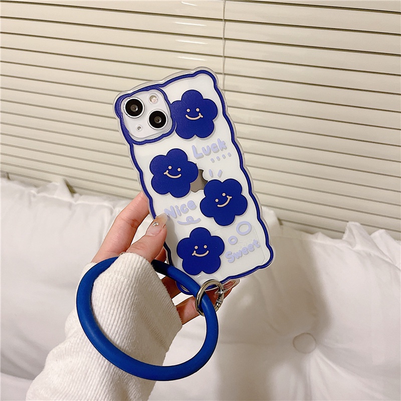 Ốp lưng iphone Ốp Điện Thoại Silicon Họa Tiết Sóng Biển Xanh Dương Có Vòng Đeo Tay Phù Hợp Cho Iphone 13Pro xsmax xs xr 6 7 8 PLUS PROMAX 14 Dinuo case
