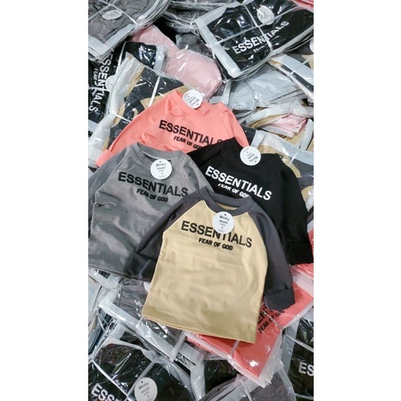 Áo Phông Cotton Dài Tay Thu Đông Cho Bé Trai Bé Gái Chữ Essentials Size 8-20kg