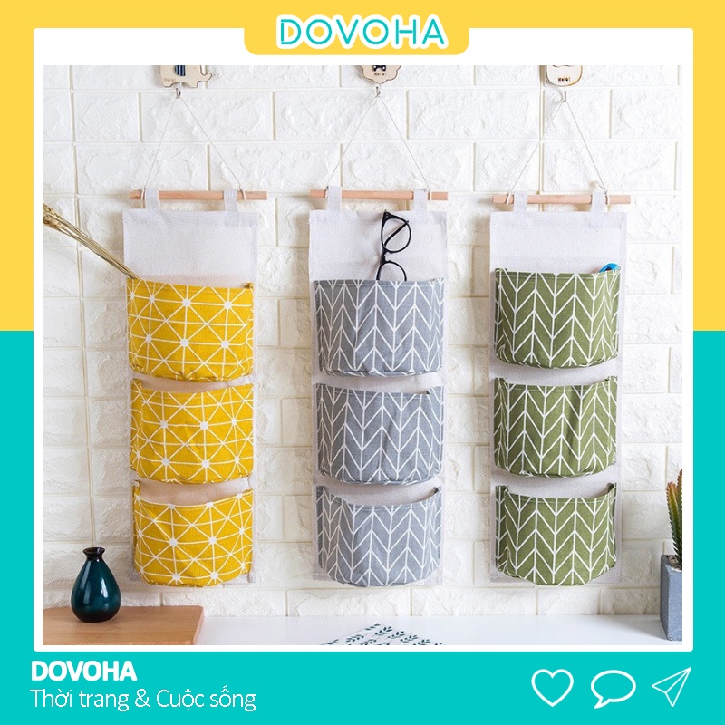 Túi vải canvas treo tường nhiều ngăn 3 tầng đựng đồ cá nhân tiện dụng đa năng DOVOHA TV17