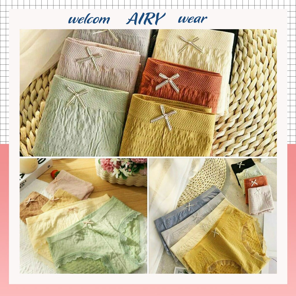 Quần Lót Nữ Cotton Kháng Khuẩn Kiểu Vải Nhăn Cạp Gắn Nơ, Quần Chip Thấm Hút Mồ Hôi 21A034 | BigBuy360 - bigbuy360.vn