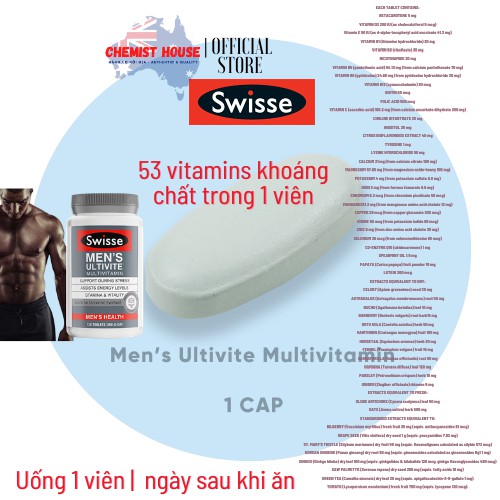 [Hàng Chuẩn ÚC] Swisse Men's Ultivite Multivitamin - 53 Vitamin TRONG 1 VIÊN dành cho Nam DATE 2022,2023 | BigBuy360 - bigbuy360.vn