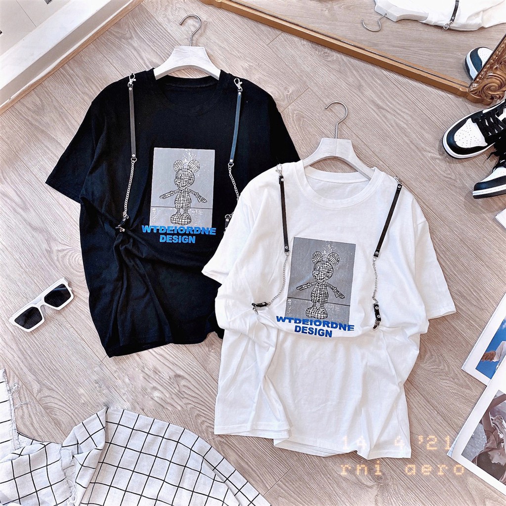 [Mã BMBAU50 giảm 50K đơn 150K] Áo phông Nữ Ruxy Mickey Đai Kẹp Cotton Trùm Mông Trắng Đen