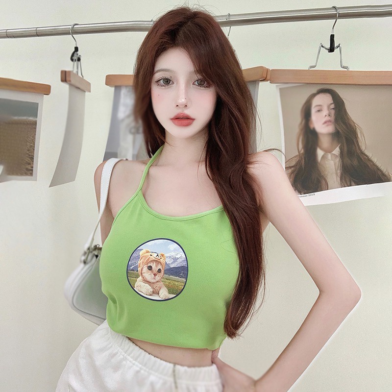 Quần Yếm Eo Cao In Hình Động Vật Dễ Thương Phong Cách Hàn Quốc