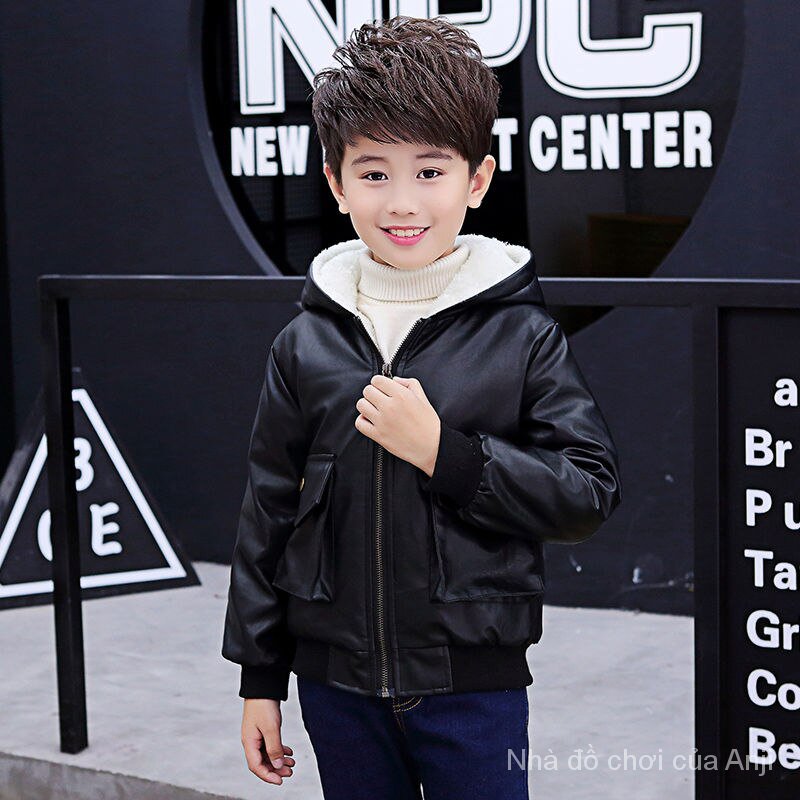 Baby Boys Coat Kids Leather Children 2-15 Years Old Thick Velvet Motorcycle Leather Jacket