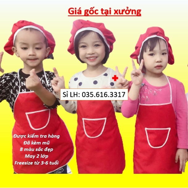 Tạp dề cho bé phụ mẹ việc nhà 8 màu đã kèm mũ được chọn màu