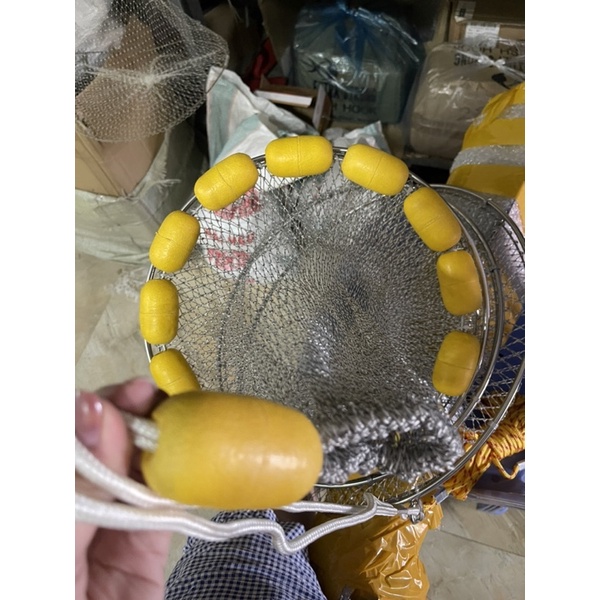 🔥 ]Túi đựng cá biển phao vàng lưới bạc khung inox chống rỉ🐠