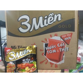 Thùng 30 gói mì 3 miền Gold tôm chua cay đặc biệt với nước cốt tôm thịt (30 gói x 75g)