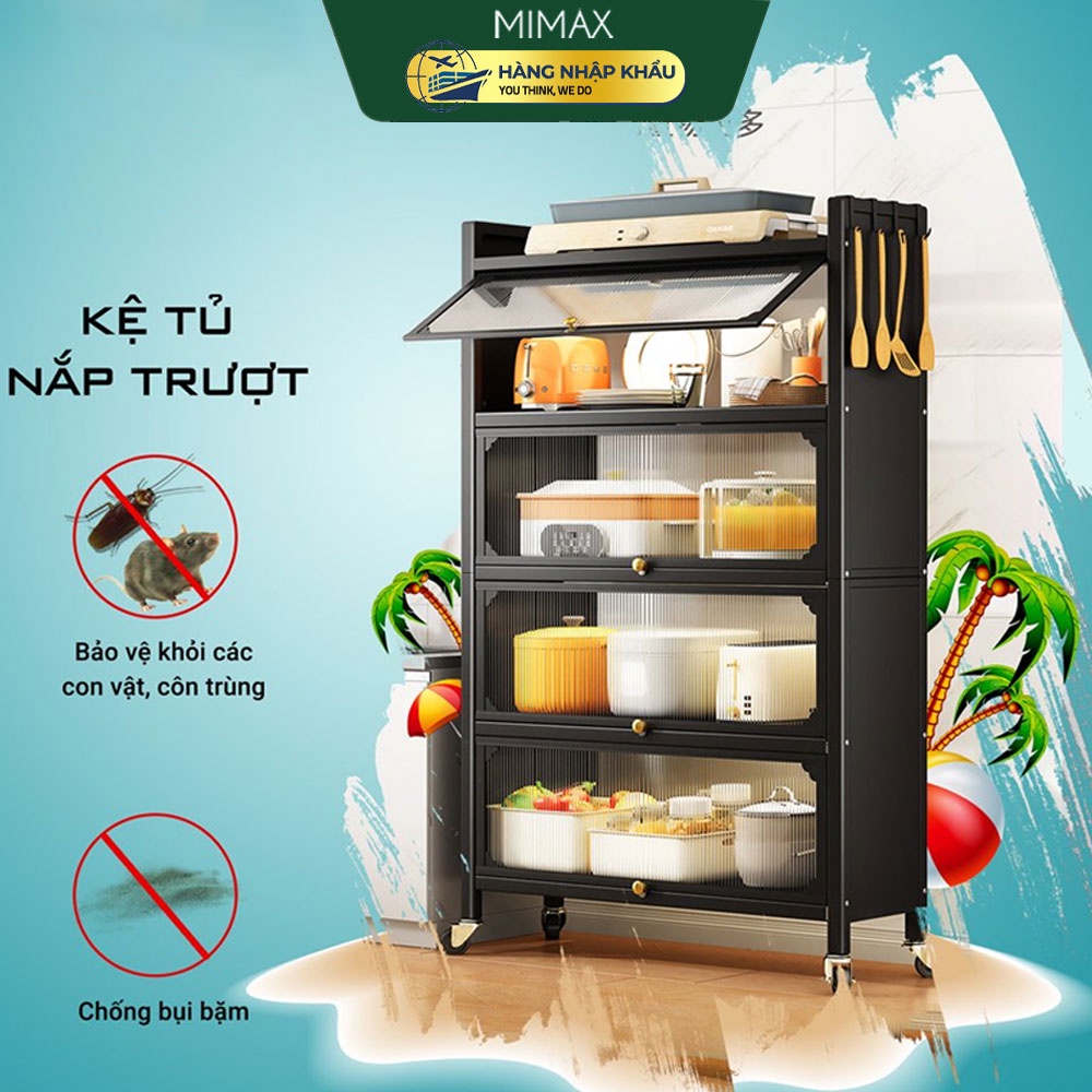 Kệ tủ nhà bếp để lò vi sóng lò nướng để đồ bếp đa năng thông minh MIMAX KDN-41 có bánh xe xoay 360